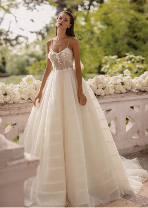 Thin Straps Beaded Lace Pleated Tulle Wedding Dress Thin Straps Beaded Lace Pleated Tulle Wedding Dress
